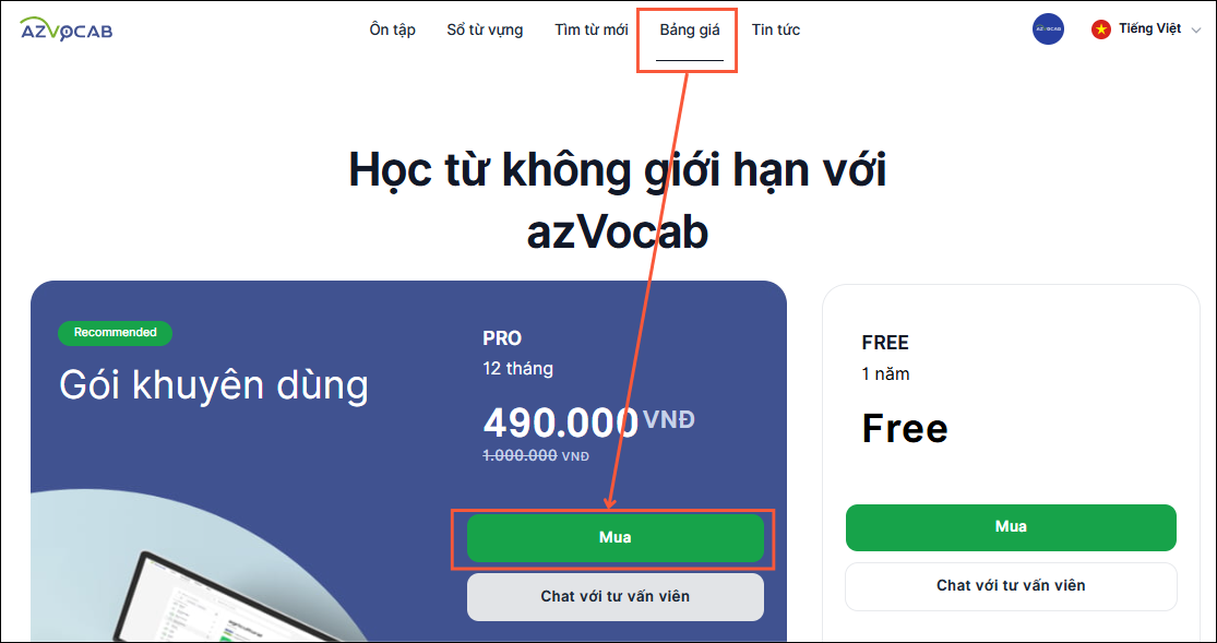 bảng giá azVocab