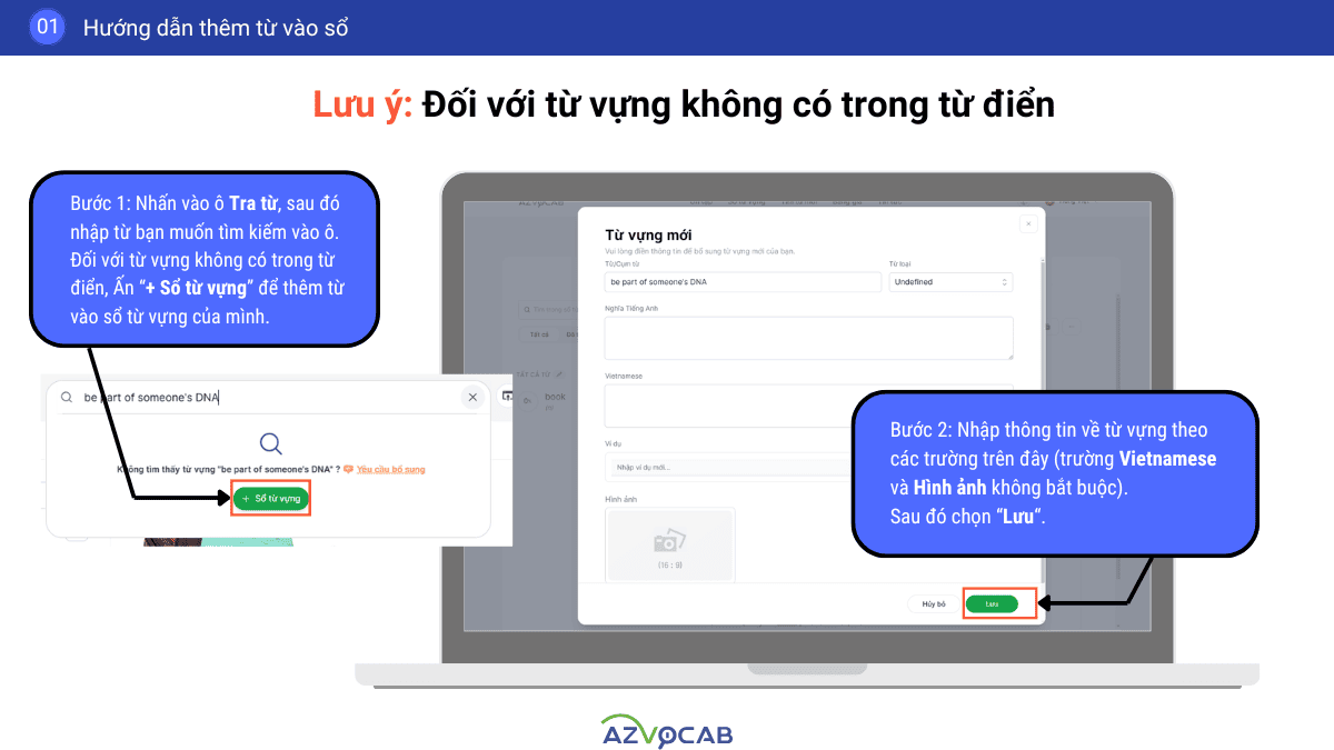 Lưu ý Thêm từ không có sẵn vào sổ từ