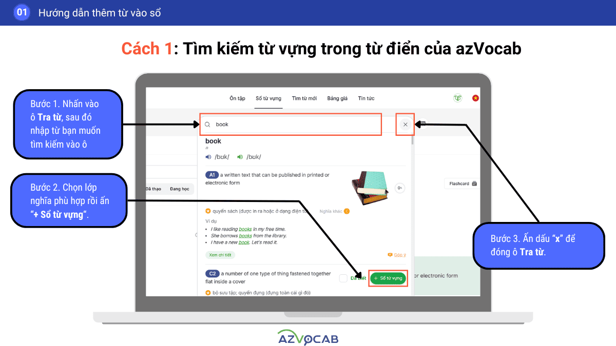 Tìm kiếm từ vựng trong từ điển của azVocab