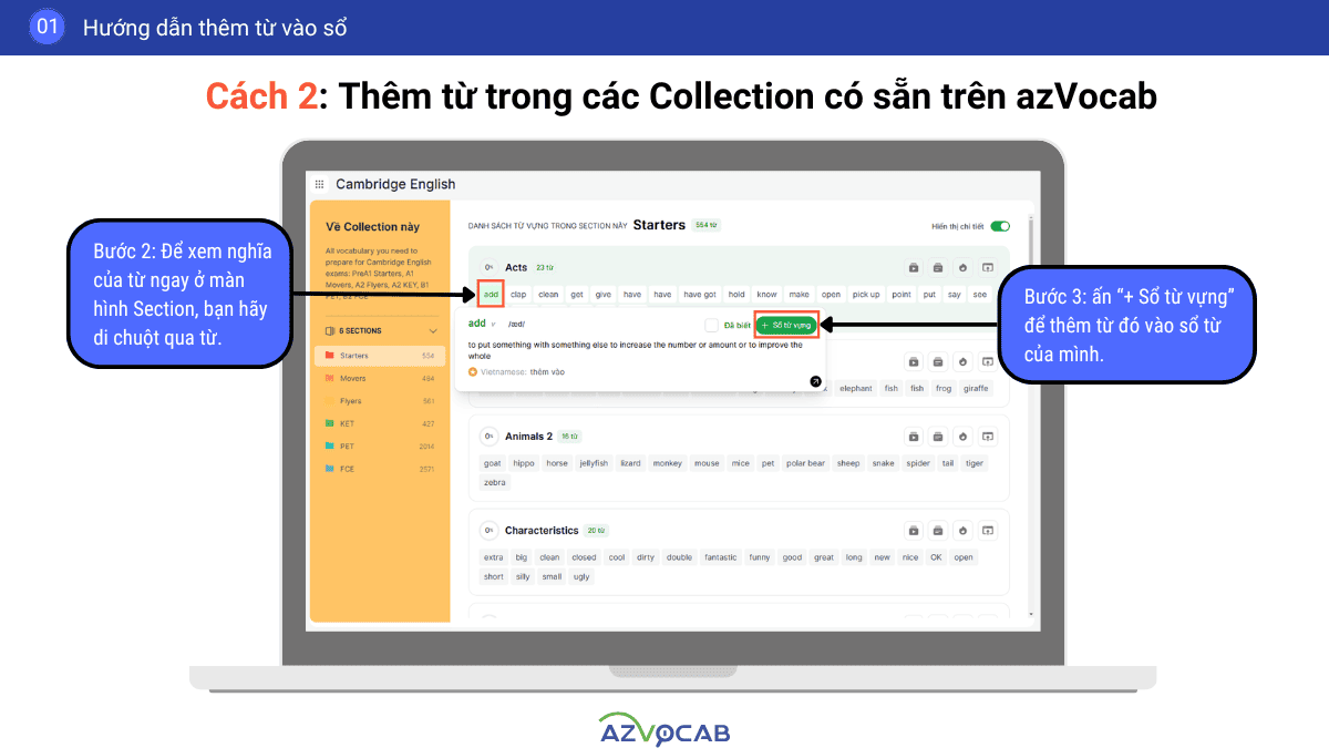 Thêm từ từ các Collection có sẵn trên azVocab