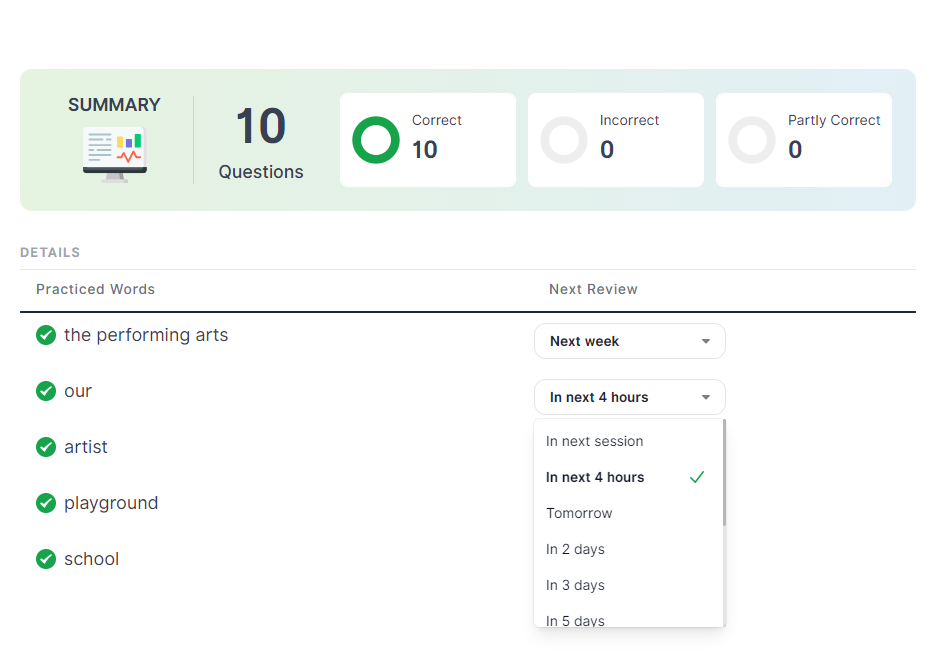 Adjusting Learning Sessions on azVocab