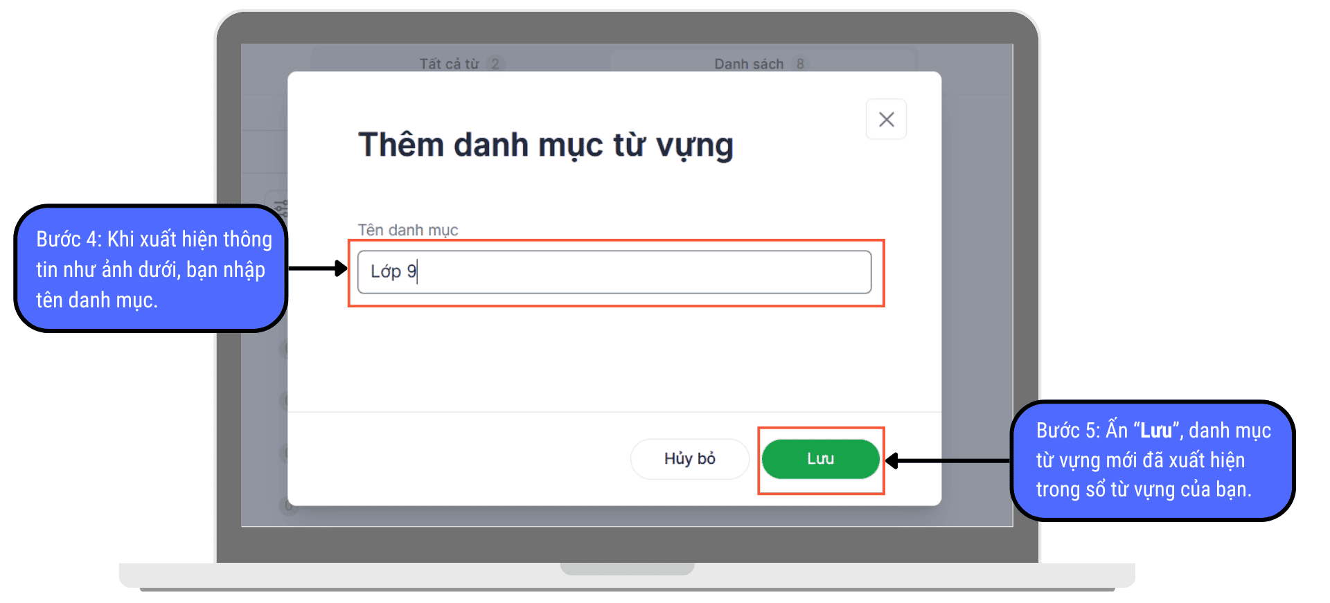 Hướng dẫn thêm danh mục từ