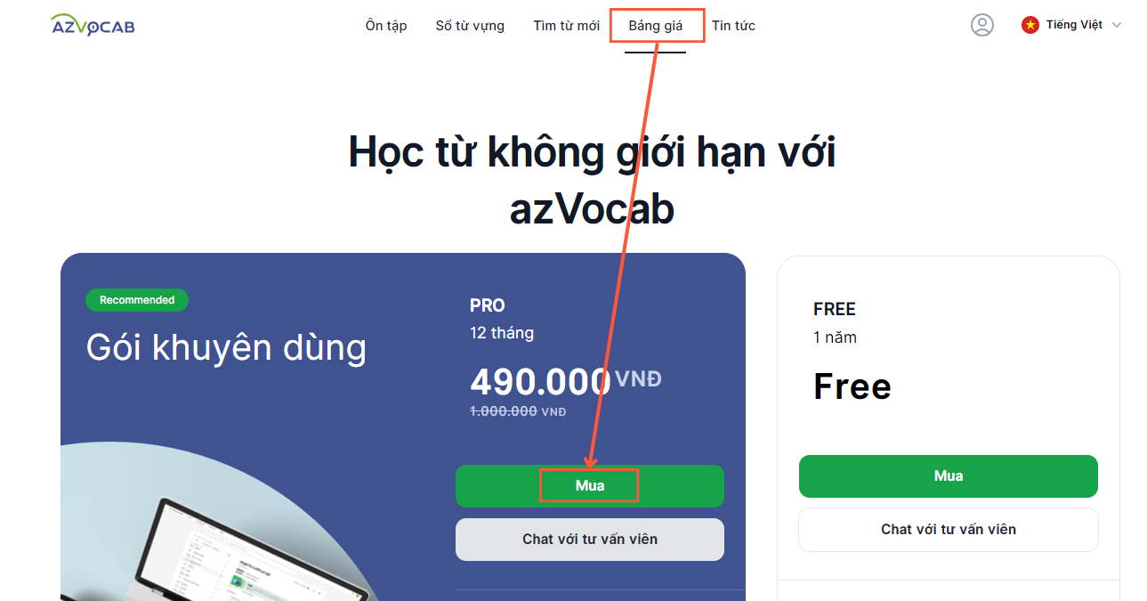 bảng giá azvocab