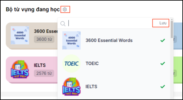 chọn bộ từ vựng đang học trên azvocab