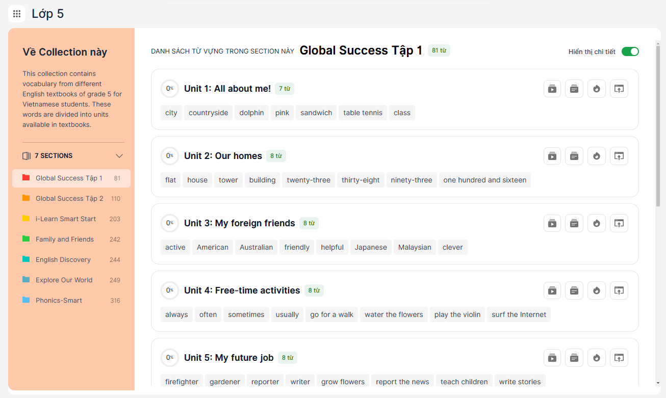 collection từ vựng lớp 5 azvocab