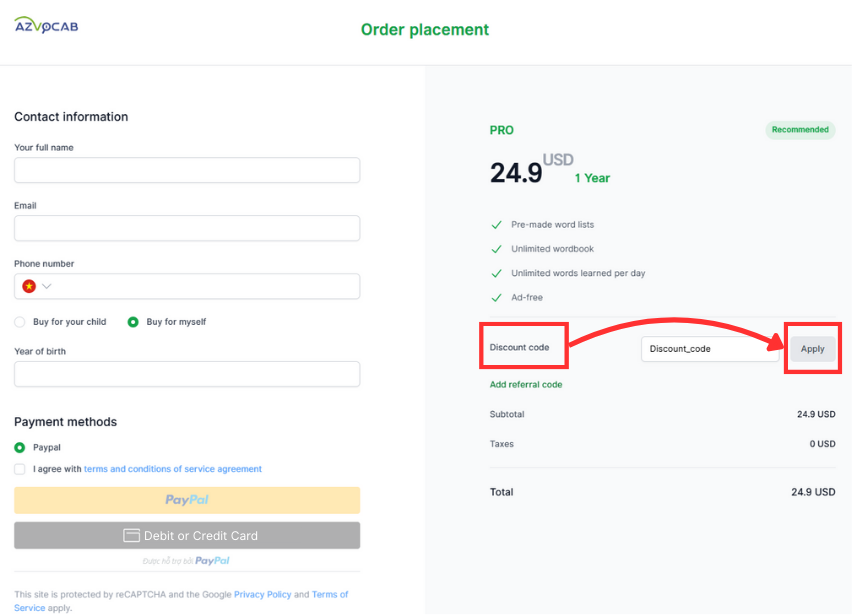 HOW TO APPLY PROMO CODES ON AZVOCAB