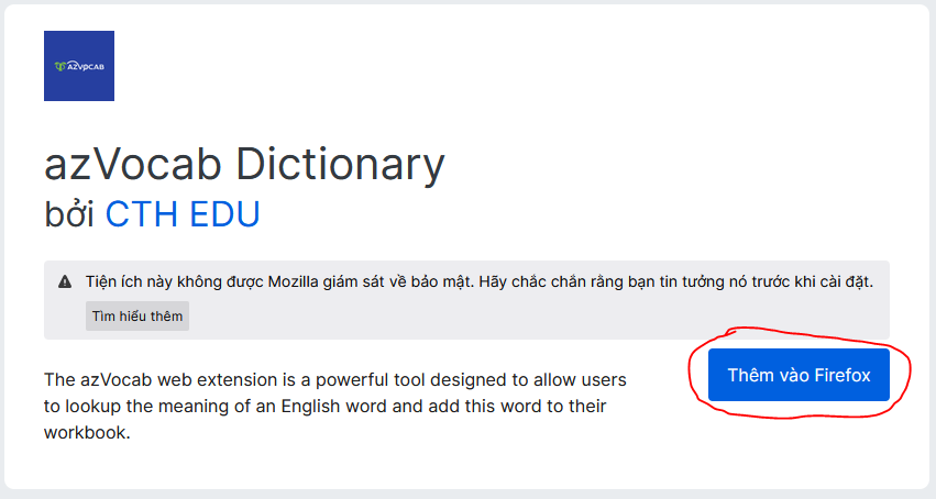 azVocab Dictionary on Firefox