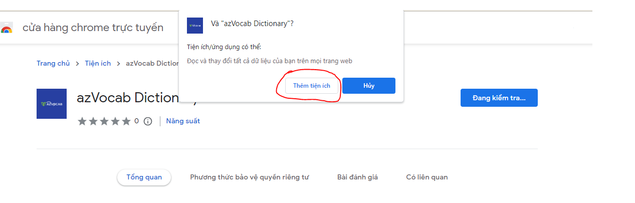 thêm azVocab Dictionary vào Chrome