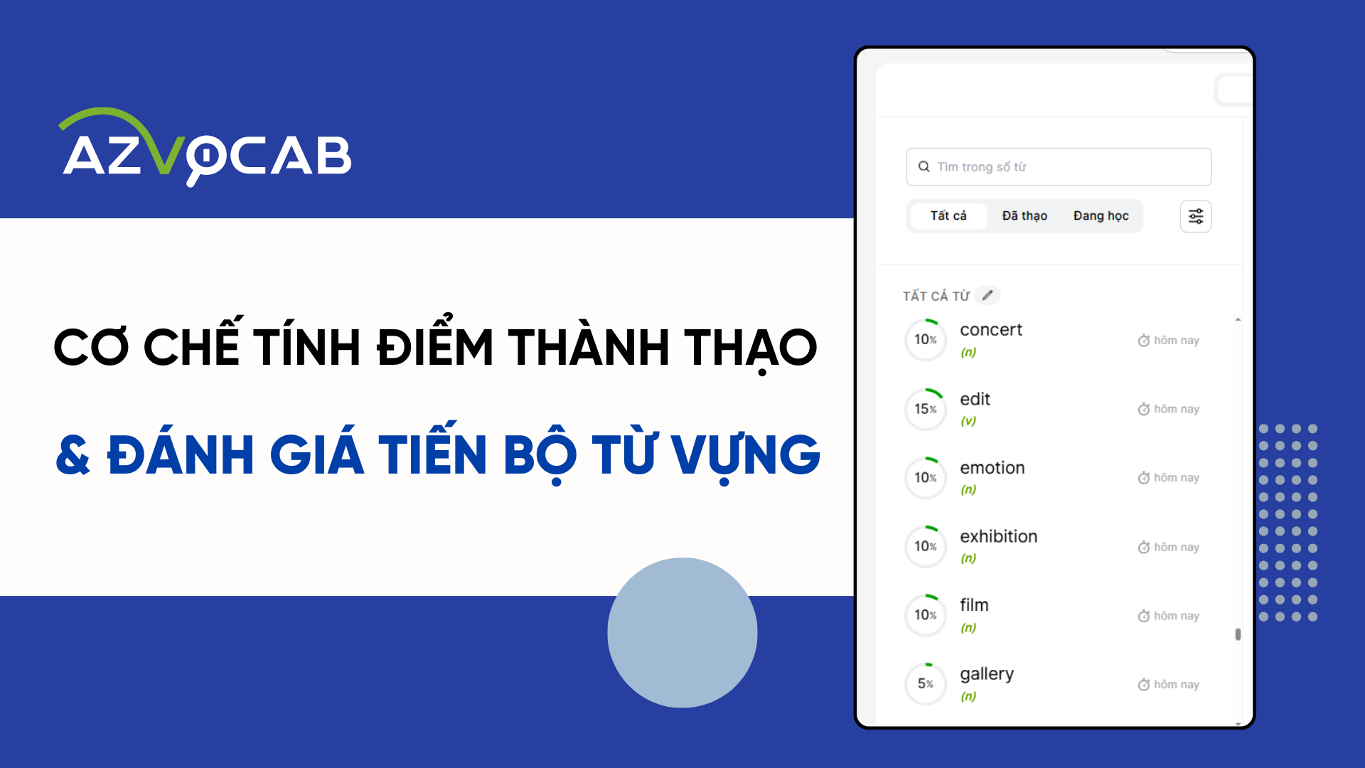 Cơ chế tính điểm thành thạo và đánh giá tiến bộ từ vựng trên azVocab