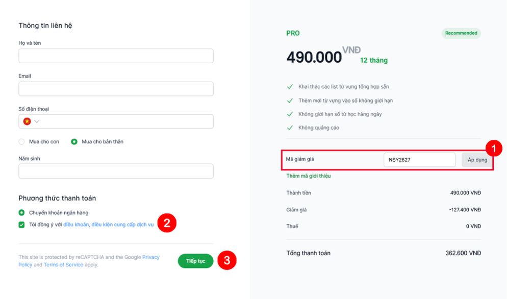 HƯỚNG DẪN ÁP DỤNG MÃ HỌC BỔNG AZVOCAB