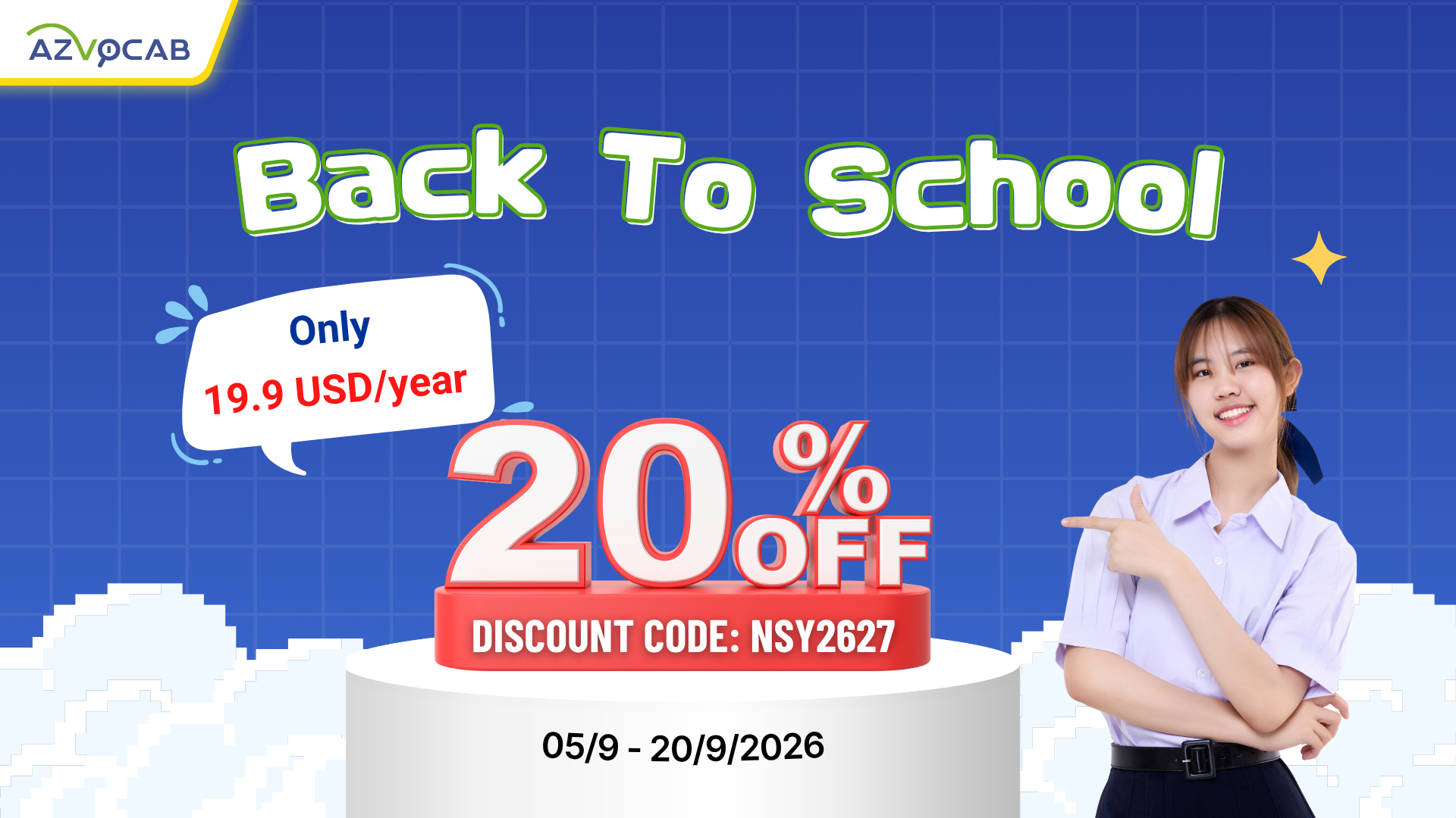 Welcome to the New School Year 2026–2027: GET 20% OFF when you purchase an azVocab account